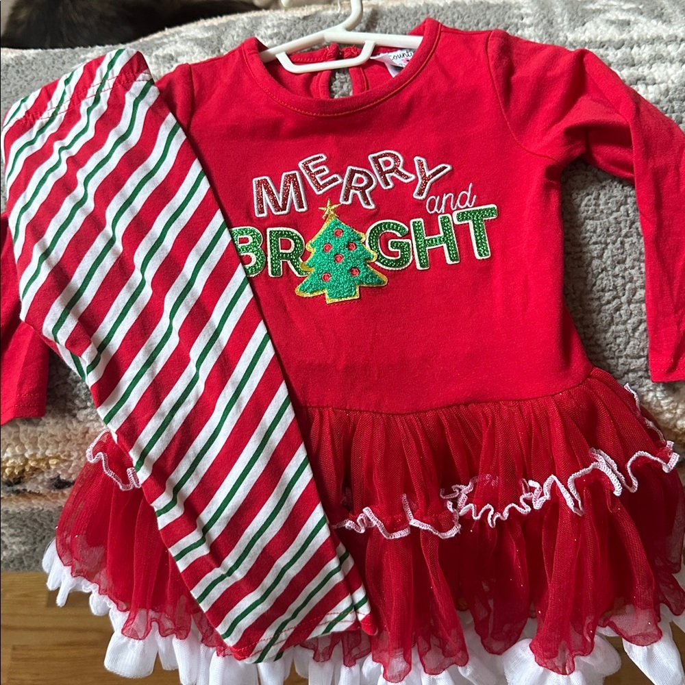 Red Merry and Bright Dress with Striped Leggings